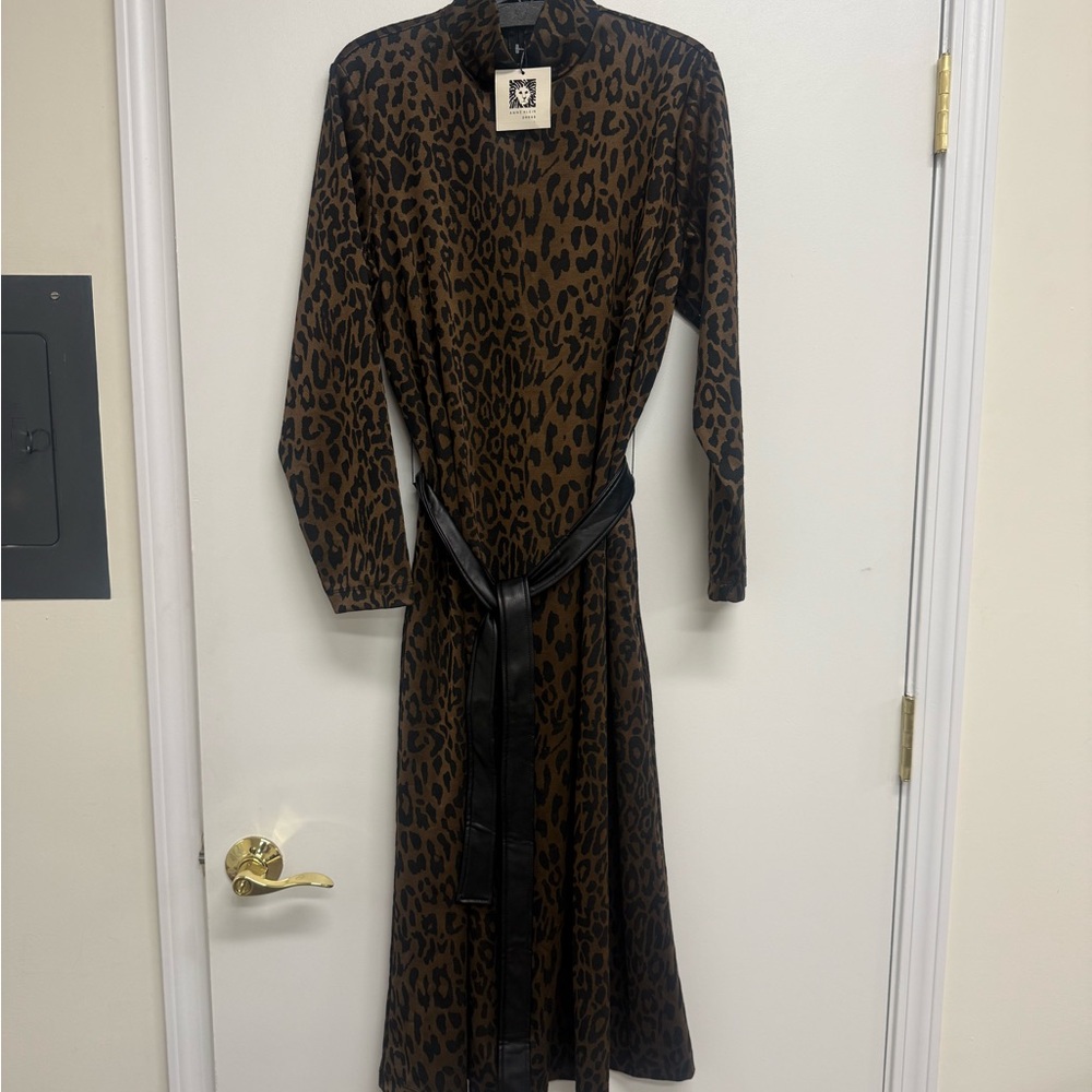 Anne Klein Espresso Combo Leopard Print Maxi Dress with Black Spots